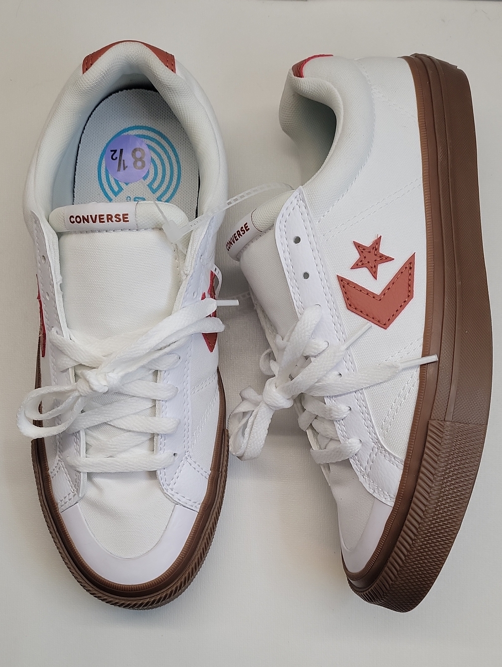 Converse Sport Casual White Red Gum Canvas Low Top Lace Up Sneaker Men Sz 8.5